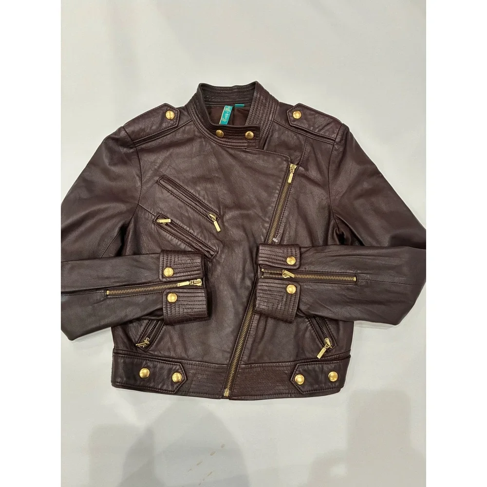 Truth and Pride Burgundy Leather Moto Jacket Womens Medium Asymetrical Zip Lined